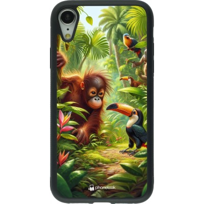 Coque iPhone XR - Silicone rigide noir Jungle Tropicale Tayrona