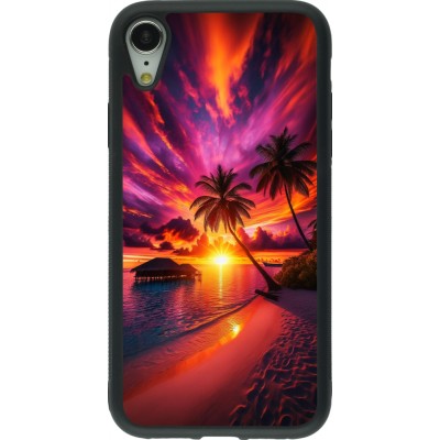 Coque iPhone XR - Silicone rigide noir Maldives Dusk Bliss