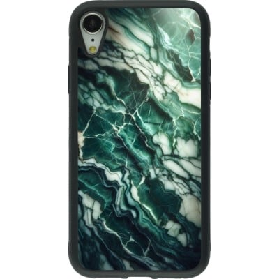 Coque iPhone XR - Silicone rigide noir Marbre vert majestueux