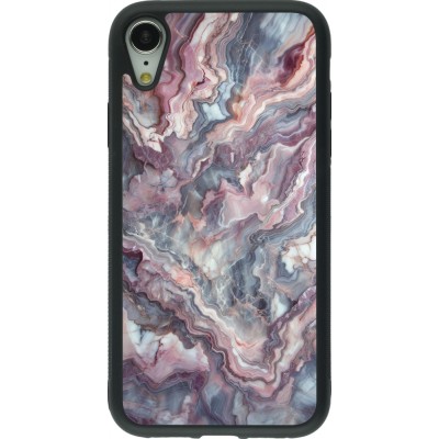 Coque iPhone XR - Silicone rigide noir Marbre violette argentée