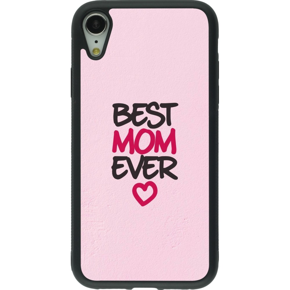 Coque iPhone XR - Silicone rigide noir Mom 2023 best Mom ever pink