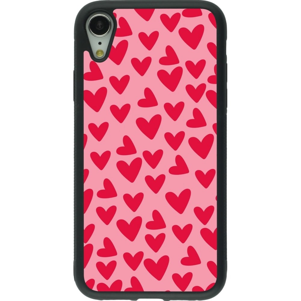 Coque iPhone XR - Silicone rigide noir Mom 2024 petits coeurs