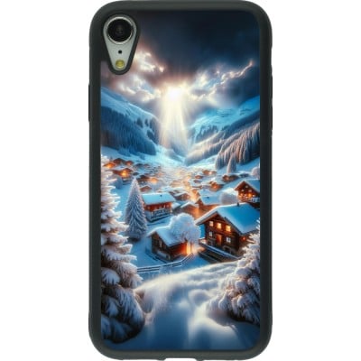 Coque iPhone XR - Silicone rigide noir Mont Neige Lumière