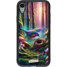 Coque iPhone XR - Silicone rigide noir Oiseau Nid Forêt