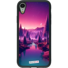 Coque iPhone XR - Silicone rigide noir Paysage Violet-Rose