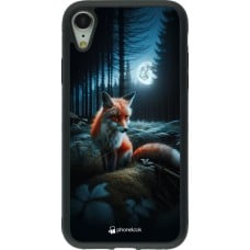 Coque iPhone XR - Silicone rigide noir Renard lune forêt