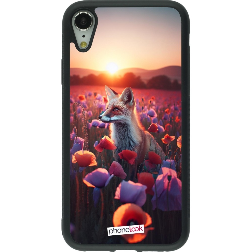 Coque iPhone XR - Silicone rigide noir Renard pourpre au crépuscule