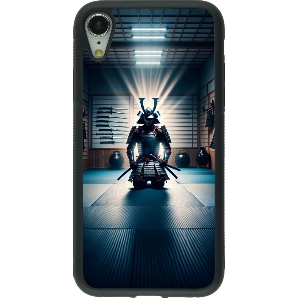 Coque iPhone XR - Silicone rigide noir Samouraï en prière