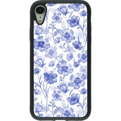 Coque iPhone XR - Silicone rigide noir Spring 23 watercolor blue flowers