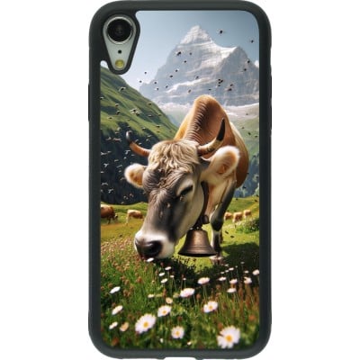 Coque iPhone XR - Silicone rigide noir Vache montagne Valais