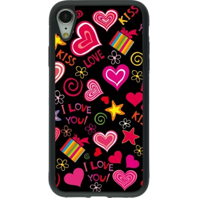 Coque iPhone XR - Silicone rigide noir Valentine 2023 love symbols