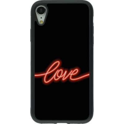 Coque iPhone XR - Silicone rigide noir Valentine 2023 neon love