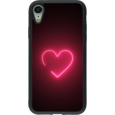 Coque iPhone XR - Silicone rigide noir Valentine 2023 single neon heart