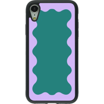 Coque iPhone XR - Silicone rigide noir Wavy Rectangle Green Purple