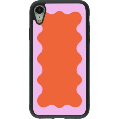 Coque iPhone XR - Silicone rigide noir Wavy Rectangle Orange Pink