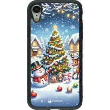 Coque iPhone XR - Silicone rigide noir Noël 2023 bonhomme de neige et sapin