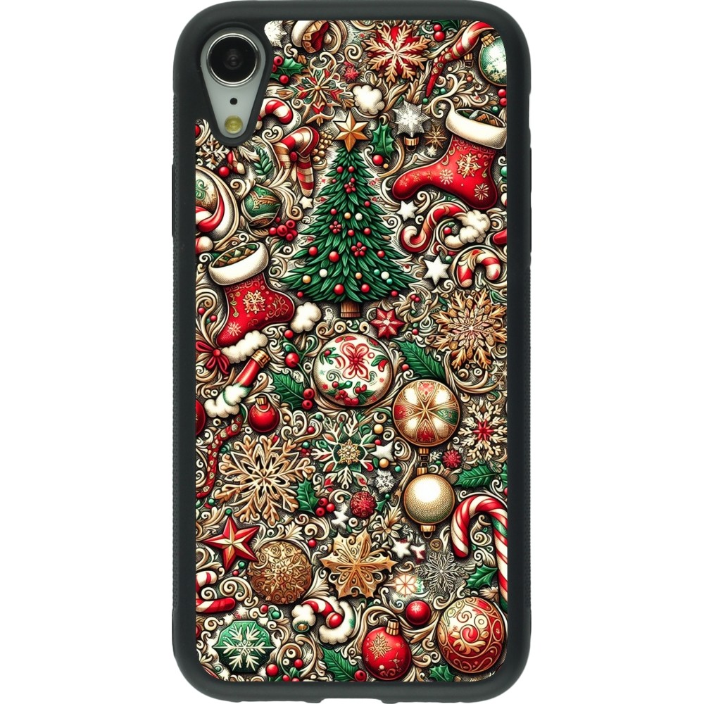 Coque iPhone XR - Silicone rigide noir Noël 2023 micro pattern