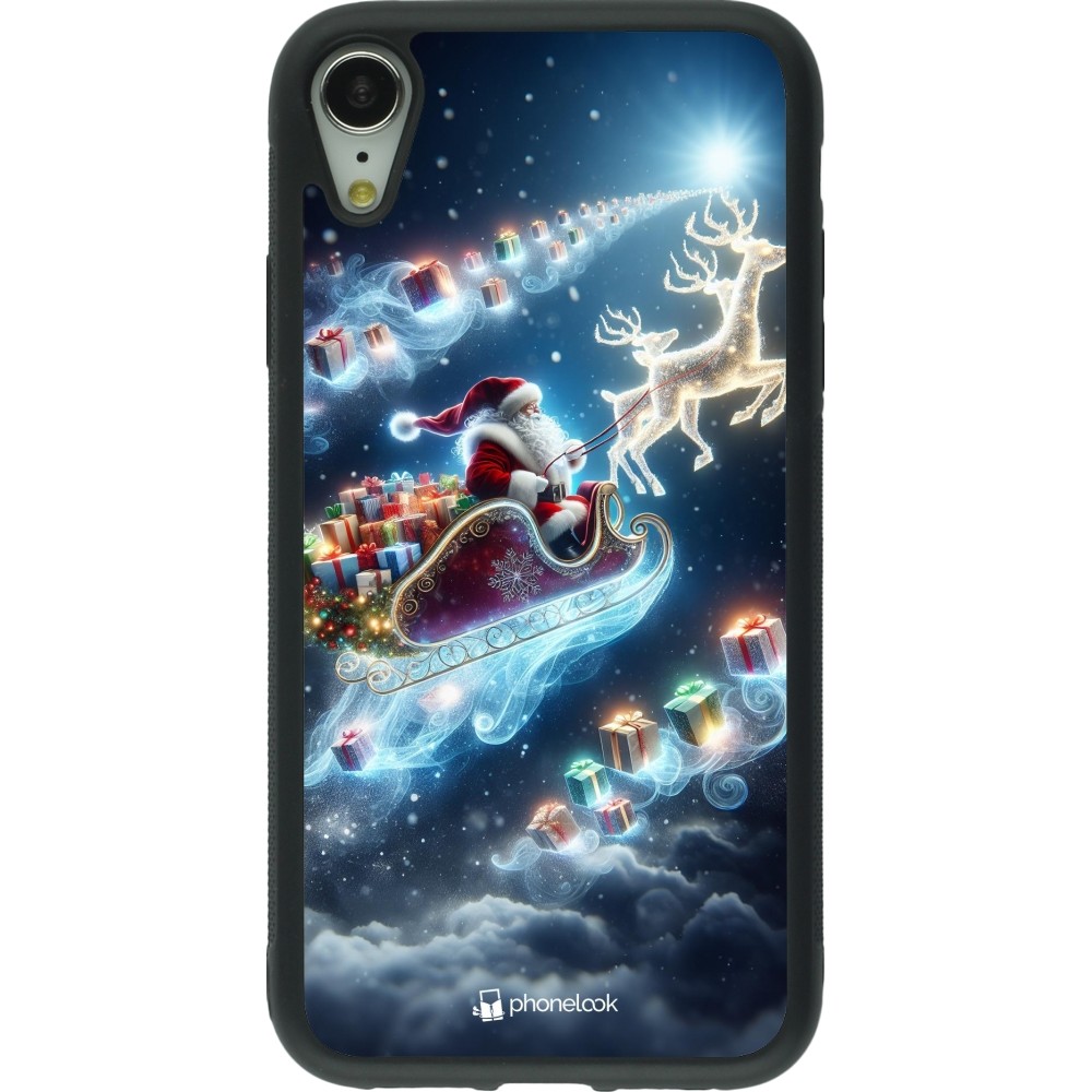 Coque iPhone XR - Silicone rigide noir Noël 2023 Père Noël enchanté