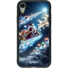 Coque iPhone XR - Silicone rigide noir Noël 2023 Père Noël enchanté