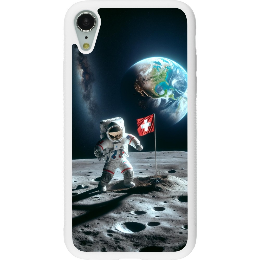 Coque iPhone XR - Silicone rigide blanc Astro Suisse sur lune