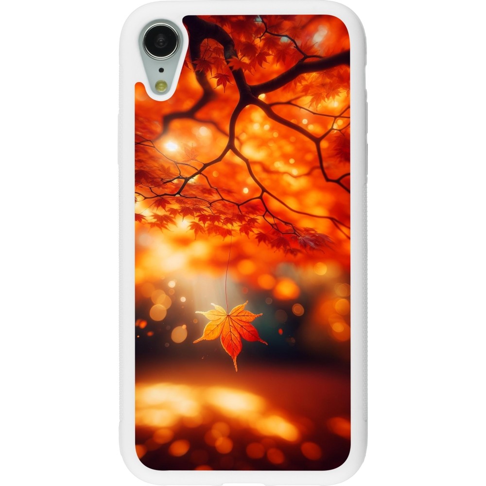 Coque iPhone XR - Silicone rigide blanc Automne Magique Orange