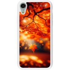 Coque iPhone XR - Silicone rigide blanc Automne Magique Orange