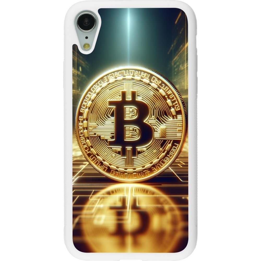 Coque iPhone XR - Silicone rigide blanc Bitcoin Standing