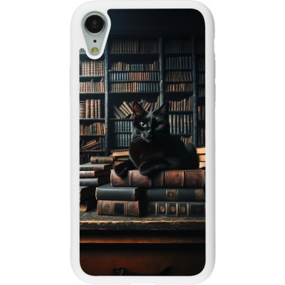 Coque iPhone XR - Silicone rigide blanc Chat livres sombres