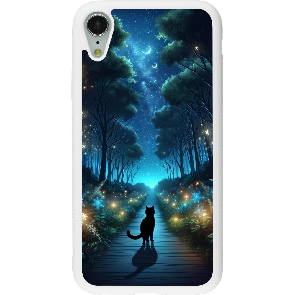 Coque iPhone XR - Silicone rigide blanc Chat noir promenade