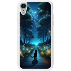 Coque iPhone XR - Silicone rigide blanc Chat noir promenade