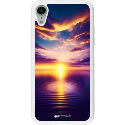 Coque iPhone XR - Silicone rigide blanc Coucher soleil jaune violet