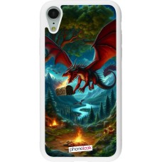 Coque iPhone XR - Silicone rigide blanc Dragon Volant Forêt Trésor