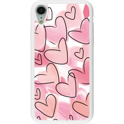 Coque iPhone XR - Silicone rigide blanc Easter 2023 pink hearts