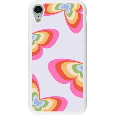 Coque iPhone XR - Silicone rigide blanc Easter 2024 rainbow butterflies