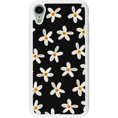 Coque iPhone XR - Silicone rigide blanc Easter 2024 white on black flower