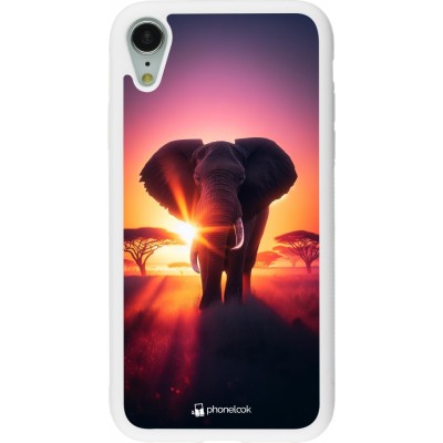 Coque iPhone XR - Silicone rigide blanc Elephant Sunrise Beauty