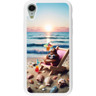 Coque iPhone XR - Silicone rigide blanc Emoji caca sur chaise longue