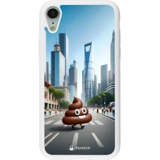 Coque iPhone XR - Silicone rigide blanc Emoji Caca walk