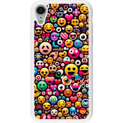 Coque iPhone XR - Silicone rigide blanc Emoji Mix Color