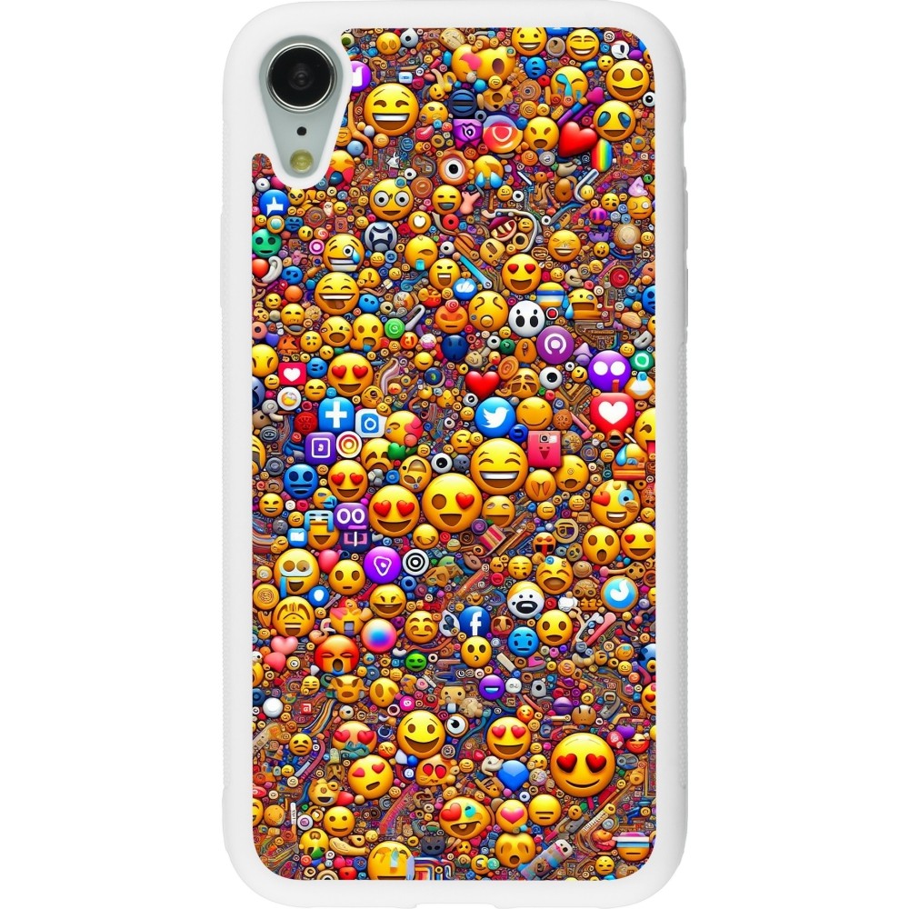 Coque iPhone XR - Silicone rigide blanc Emoji mixed