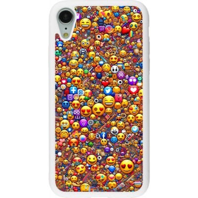 Coque iPhone XR - Silicone rigide blanc Emoji mixed