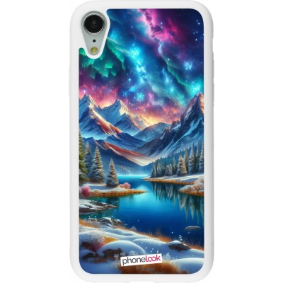 Coque iPhone XR - Silicone rigide blanc Fantasy Mountain Lake Sky Stars