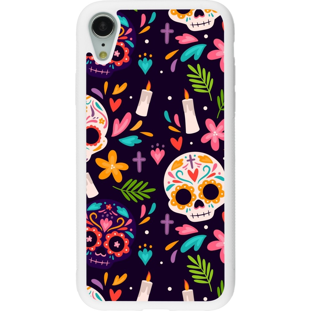 Coque iPhone XR - Silicone rigide blanc Halloween 2023 mexican style