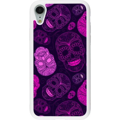 Coque iPhone XR - Silicone rigide blanc Halloween 2023 pink skulls