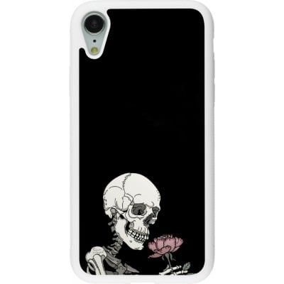 Coque iPhone XR - Silicone rigide blanc Halloween 2023 rose and skeleton