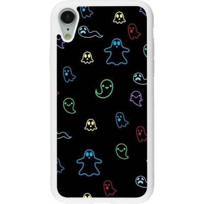 Coque iPhone XR - Silicone rigide blanc Halloween 2024 colorful ghosts