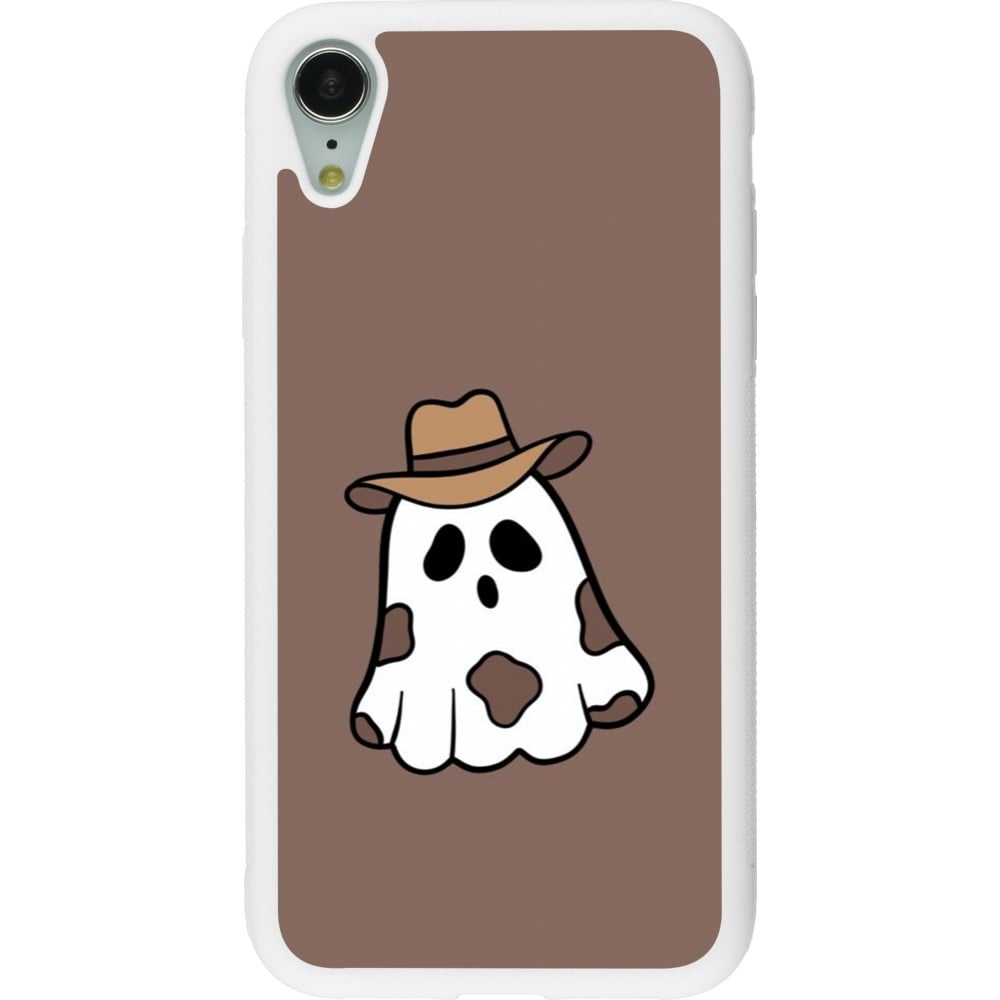 Coque iPhone XR - Silicone rigide blanc Halloween 2024 cowboy ghost