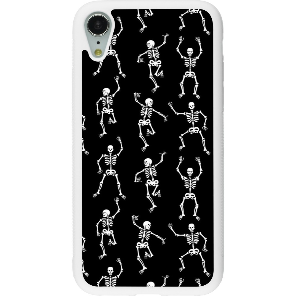 Coque iPhone XR - Silicone rigide blanc Halloween 2024 dancing skeleton