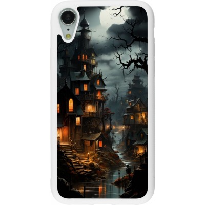 Coque iPhone XR - Silicone rigide blanc Halloween 2024 scary town