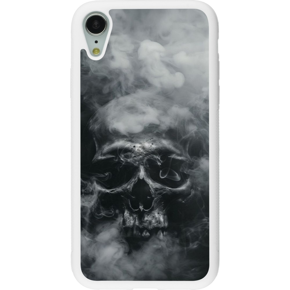 Coque iPhone XR - Silicone rigide blanc Halloween 2024 smoky skull